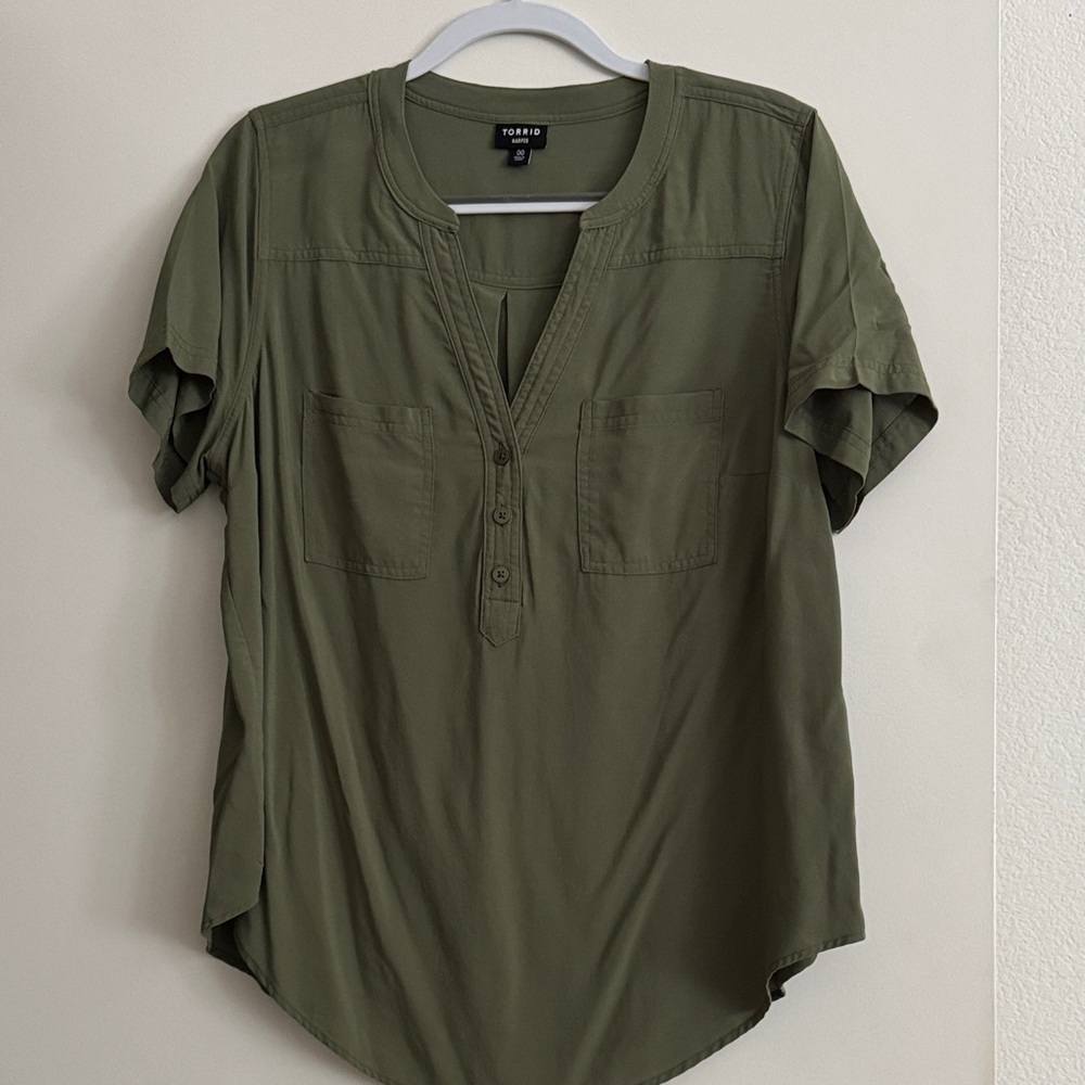 Torrid Olive Button-Front Blouse